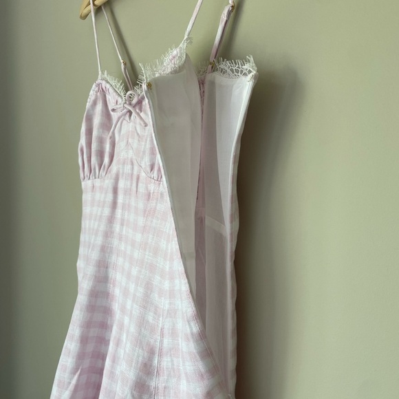 NEW LoveShackFancy Shai Linen Gingham Mini Dress Pink | US 2 UK 6 - Picture 11 of 15